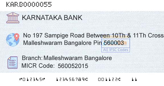 Karnataka Bank Limited Malleshwaram BangaloreBranch 
