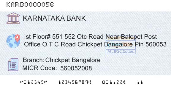 Karnataka Bank Limited Chickpet BangaloreBranch 