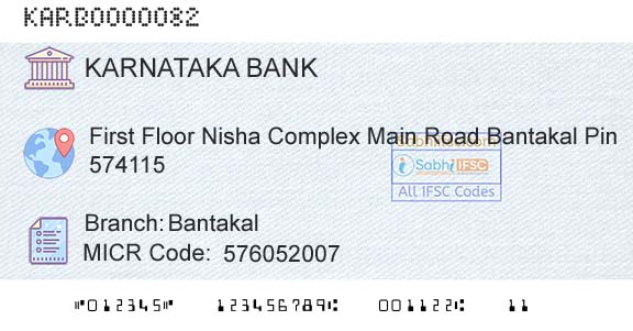Karnataka Bank Limited BantakalBranch 