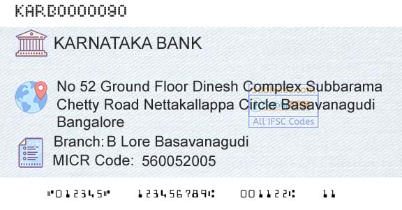 Karnataka Bank Limited B Lore BasavanagudiBranch 