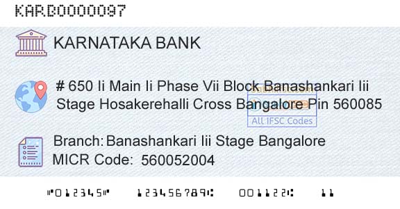 Karnataka Bank Limited Banashankari Iii Stage BangaloreBranch 