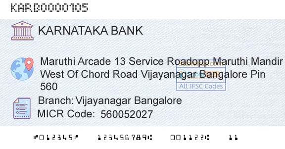Karnataka Bank Limited Vijayanagar BangaloreBranch 