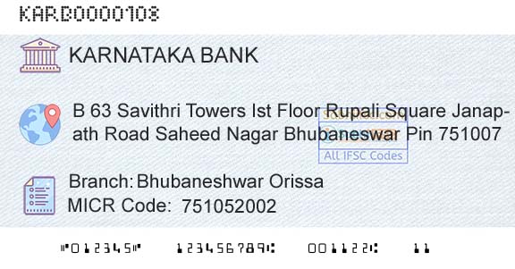 Karnataka Bank Limited Bhubaneshwar OrissaBranch 