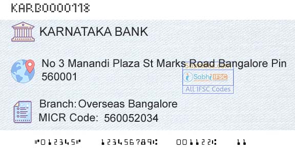 Karnataka Bank Limited Overseas BangaloreBranch 
