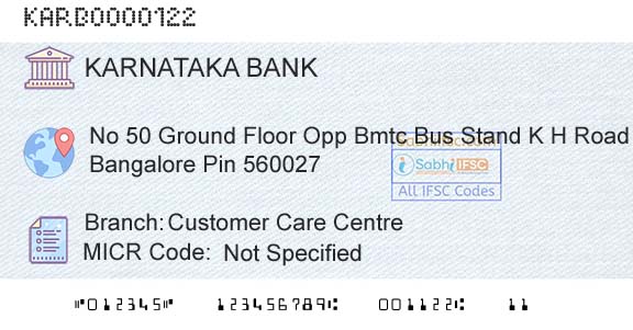 Karnataka Bank Limited Customer Care CentreBranch 