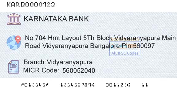 Karnataka Bank Limited VidyaranyapuraBranch 