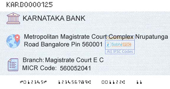 Karnataka Bank Limited Magistrate Court E C Branch 