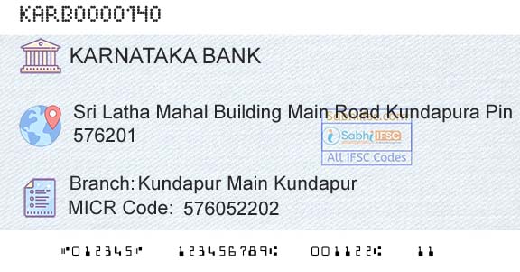 Karnataka Bank Limited Kundapur Main KundapurBranch 