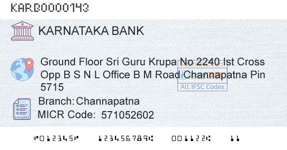 Karnataka Bank Limited ChannapatnaBranch 