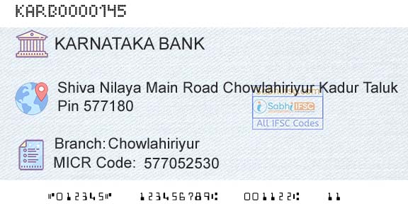 Karnataka Bank Limited ChowlahiriyurBranch 