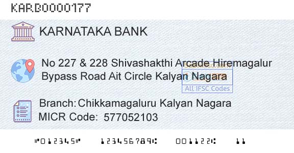 Karnataka Bank Limited Chikkamagaluru Kalyan NagaraBranch 