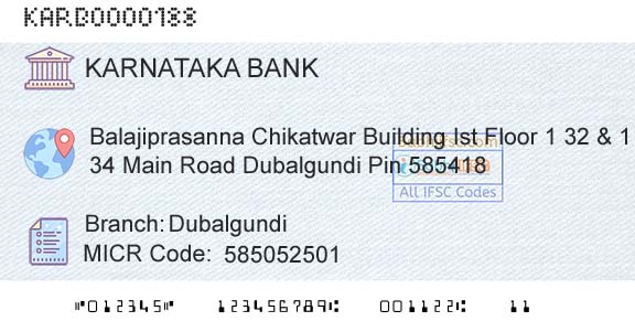 Karnataka Bank Limited DubalgundiBranch 