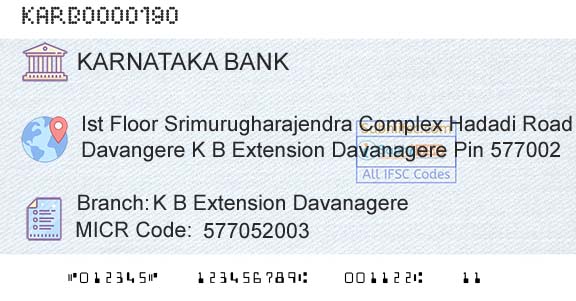 Karnataka Bank Limited K B Extension DavanagereBranch 