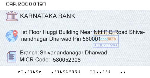 Karnataka Bank Limited Shivanandanagar DharwadBranch 