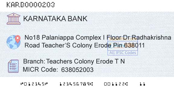 Karnataka Bank Limited Teachers Colony Erode T NBranch 