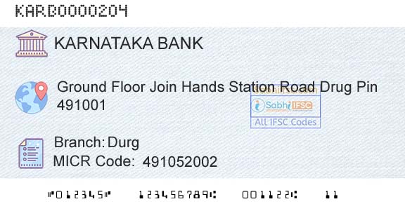Karnataka Bank Limited DurgBranch 