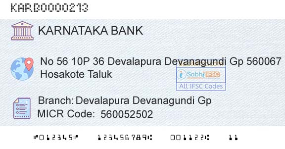 Karnataka Bank Limited Devalapura Devanagundi GpBranch 