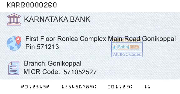 Karnataka Bank Limited GonikoppalBranch 