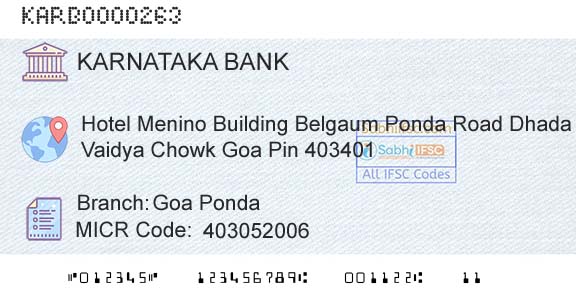 Karnataka Bank Limited Goa PondaBranch 