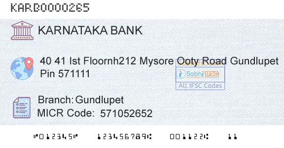 Karnataka Bank Limited GundlupetBranch 