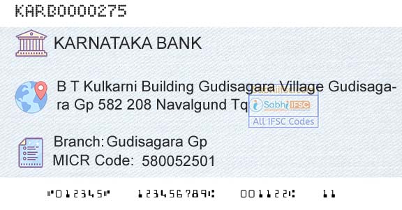 Karnataka Bank Limited Gudisagara GpBranch 