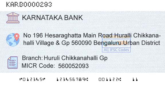 Karnataka Bank Limited Huruli Chikkanahalli GpBranch 