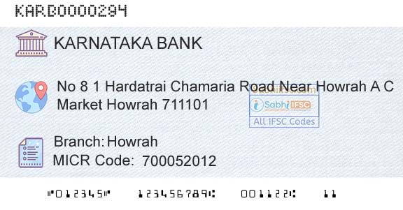 Karnataka Bank Limited HowrahBranch 