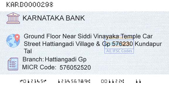 Karnataka Bank Limited Hattiangadi GpBranch 