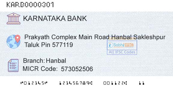 Karnataka Bank Limited HanbalBranch 
