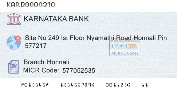 Karnataka Bank Limited HonnaliBranch 