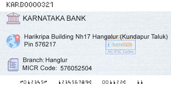 Karnataka Bank Limited HanglurBranch 