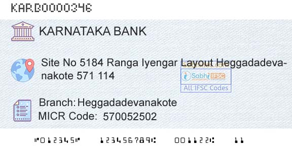 Karnataka Bank Limited HeggadadevanakoteBranch 