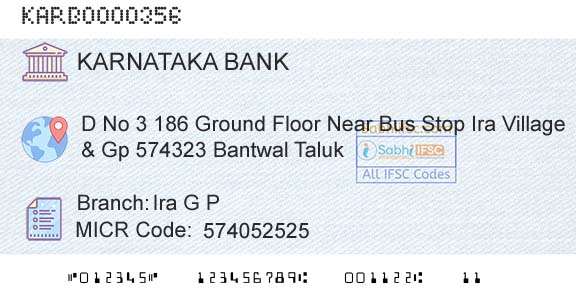 Karnataka Bank Limited Ira G P Branch 