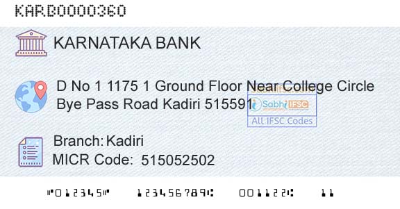 Karnataka Bank Limited KadiriBranch 