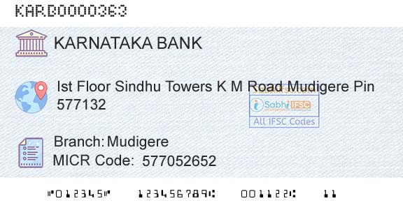 Karnataka Bank Limited MudigereBranch 