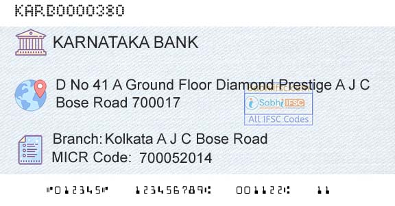 Karnataka Bank Limited Kolkata A J C Bose RoadBranch 