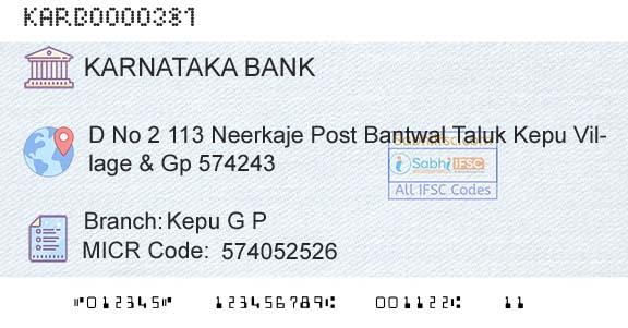 Karnataka Bank Limited Kepu G PBranch 