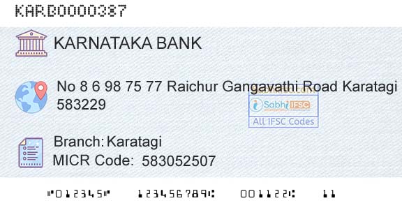 Karnataka Bank Limited KaratagiBranch 