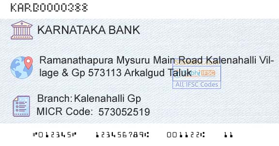 Karnataka Bank Limited Kalenahalli GpBranch 