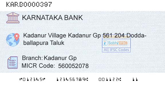Karnataka Bank Limited Kadanur GpBranch 