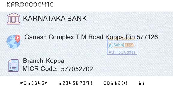 Karnataka Bank Limited KoppaBranch 