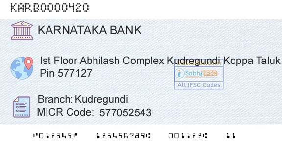 Karnataka Bank Limited KudregundiBranch 