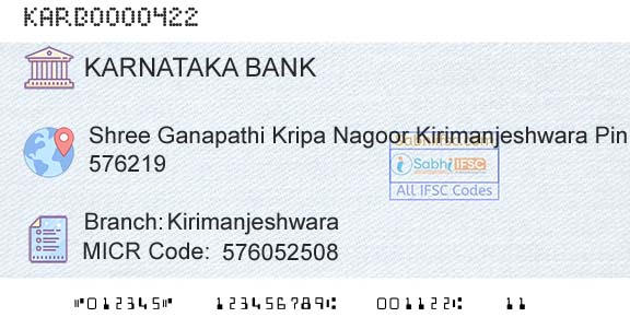 Karnataka Bank Limited KirimanjeshwaraBranch 