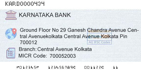 Karnataka Bank Limited Central Avenue KolkataBranch 