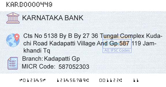 Karnataka Bank Limited Kadapatti GpBranch 