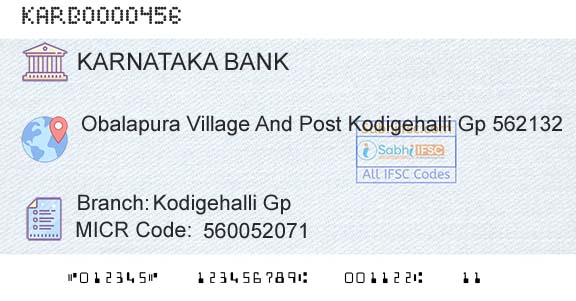 Karnataka Bank Limited Kodigehalli GpBranch 