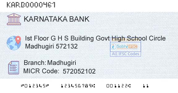 Karnataka Bank Limited MadhugiriBranch 
