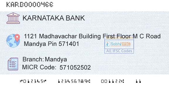 Karnataka Bank Limited MandyaBranch 