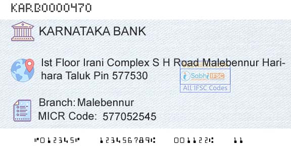 Karnataka Bank Limited MalebennurBranch 