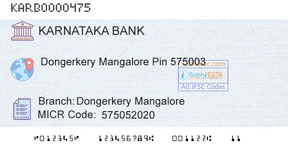 Karnataka Bank Limited Dongerkery MangaloreBranch 